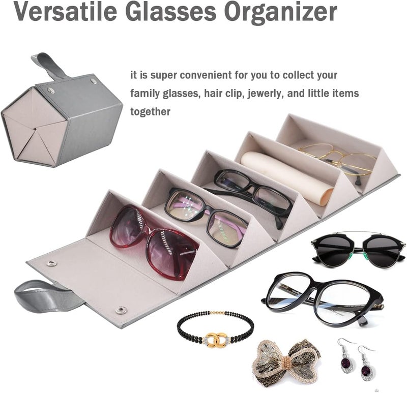 Kenpal Sunglasses Storage Organizer Holder Foldable Travel Case with 5 Slot Compartments for Multiple Glasses - Image 2